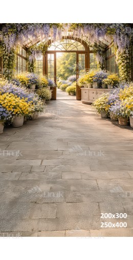 Tło fotograficzne „Kwiatowa oranżeria w złotym świetle” | E874